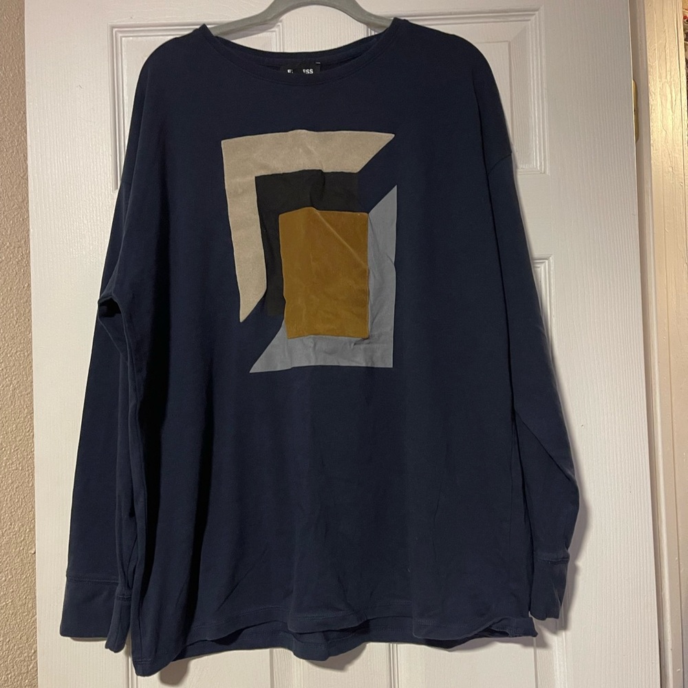 Express Navy Graphic Long Sleeve Sweater